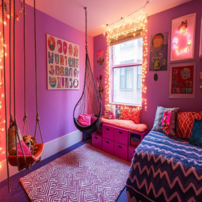 Eclectic Pink And Purple Kids Room Design